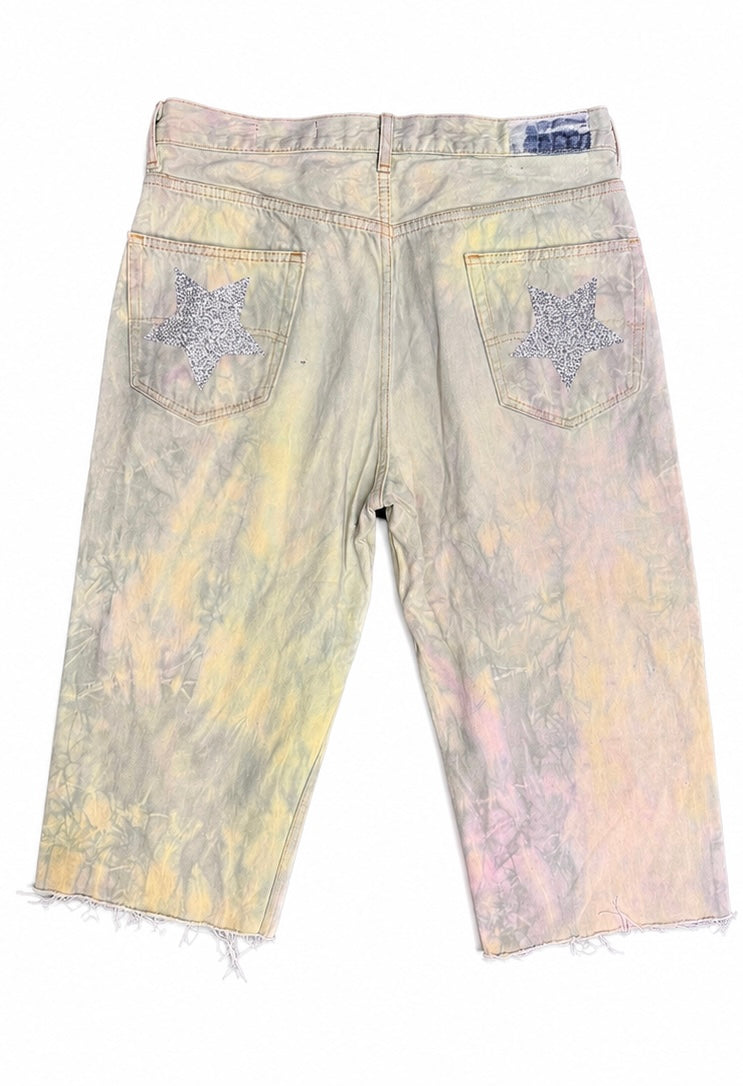 Disrupting Nirvana Star Quarter Shorts - Green Tie Dye