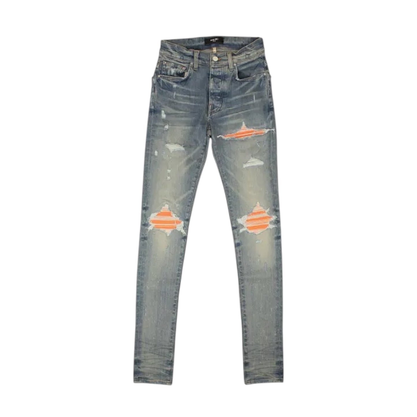 Amiri MX1 Leather Patch Indigo Denim Jeans ‘Orange’