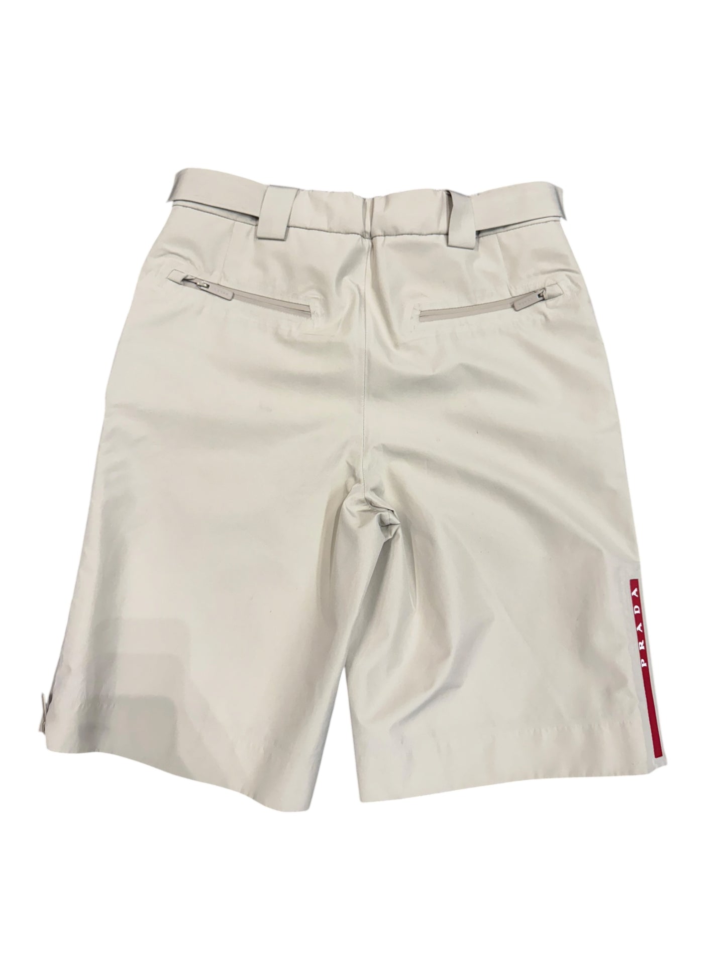 Prada Khaki Nylon Shorts "Red Stripe"