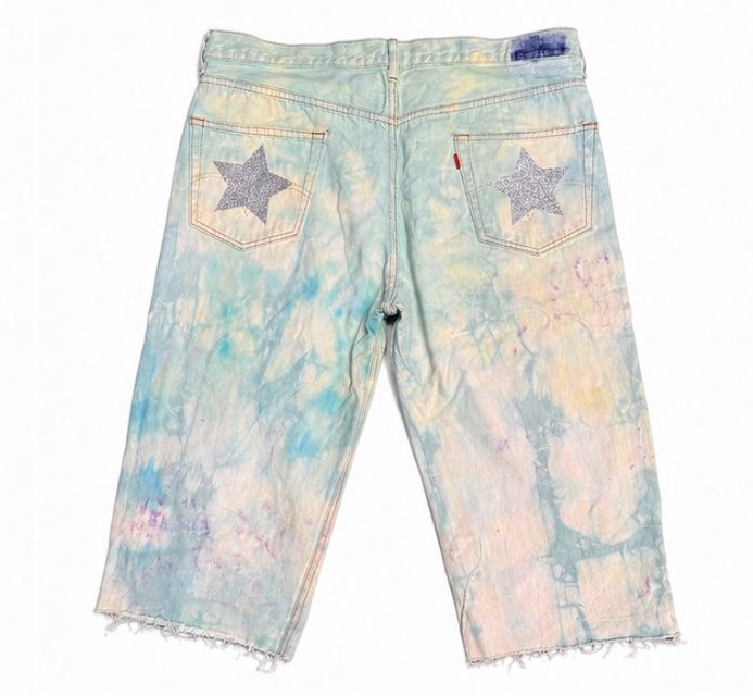 Disrupting Nirvana Star Quarter Shorts - Blue Tie Dye