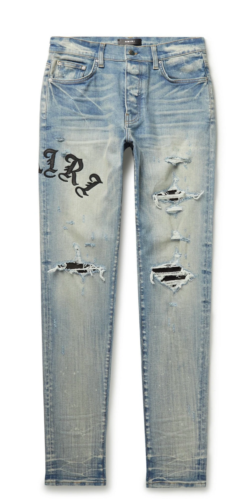 AMIRI - Old English Skinny-Fit Leather-Panelled Stretch-Denim Jeans