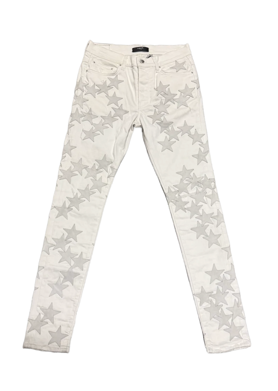 AMIRI X CHEMIST 'GREY STARS' WHITE JEANS