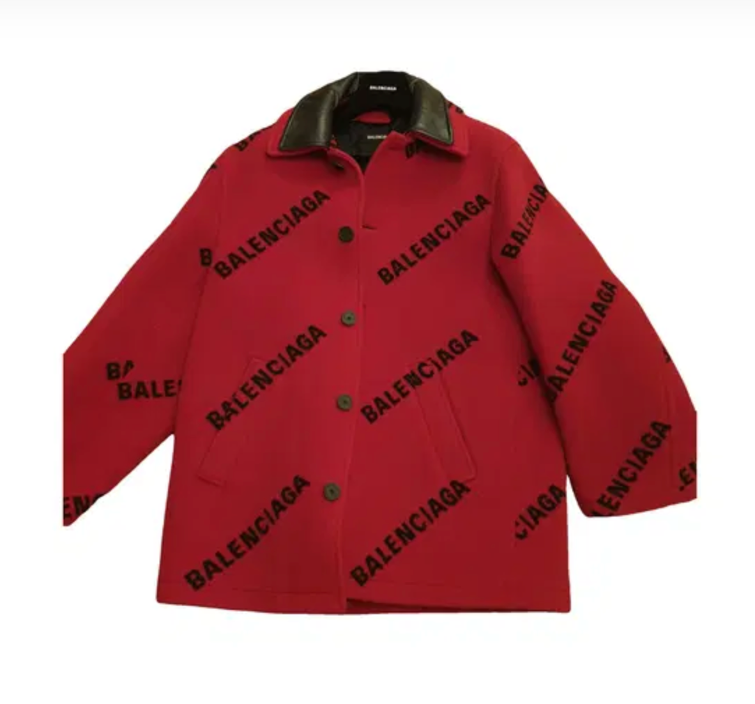 Balenciaga Red Logo Wool Coat